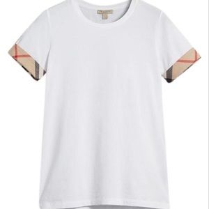 BURBERRY ‘House Check’ White T Shirt with/ Signature Print on the Sleeves Small